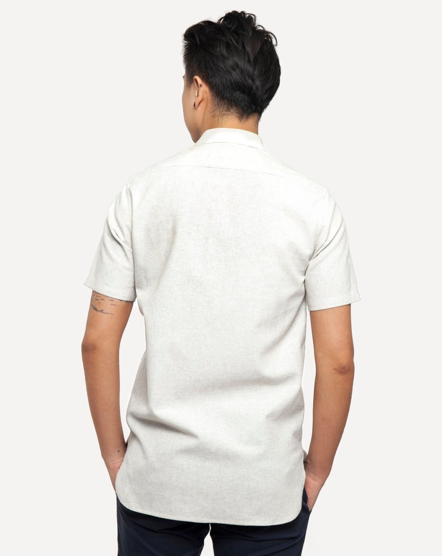 Men 18 Waits Shirts | Short Sleeve Dylan Shirt | White Linen Hatches