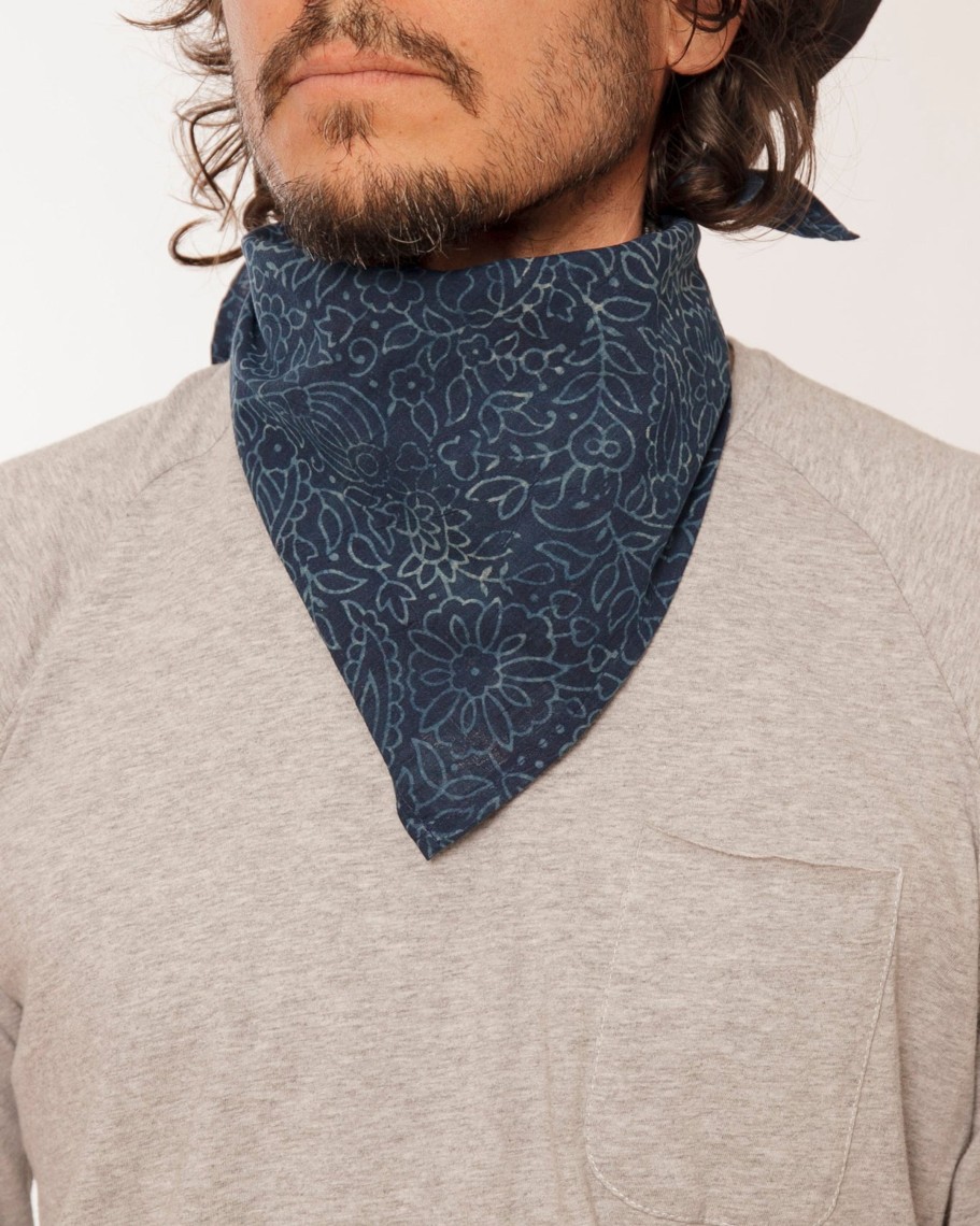 Men 18 Waits Bandanas | Brakeman Bandana | Faded Indigo Flowers