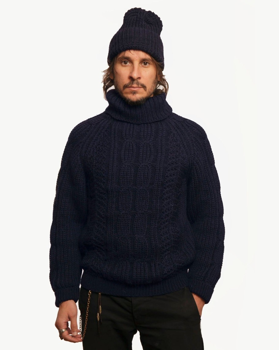 Men 18 Waits Knits | T-Shirts | Knit Turtleneck | Navy Wool