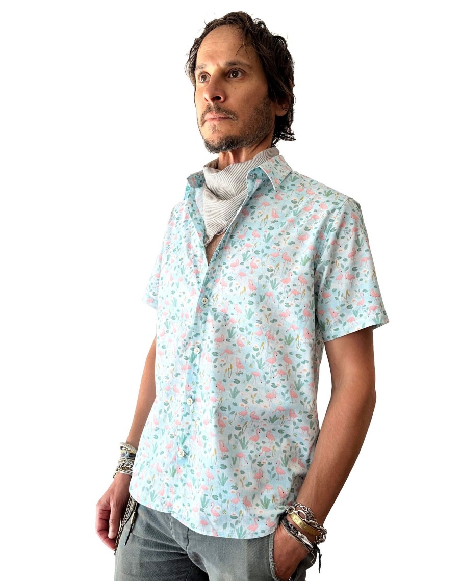 Men 18 Waits Shirts | Short Sleeve Dylan Shirt | Flamingos