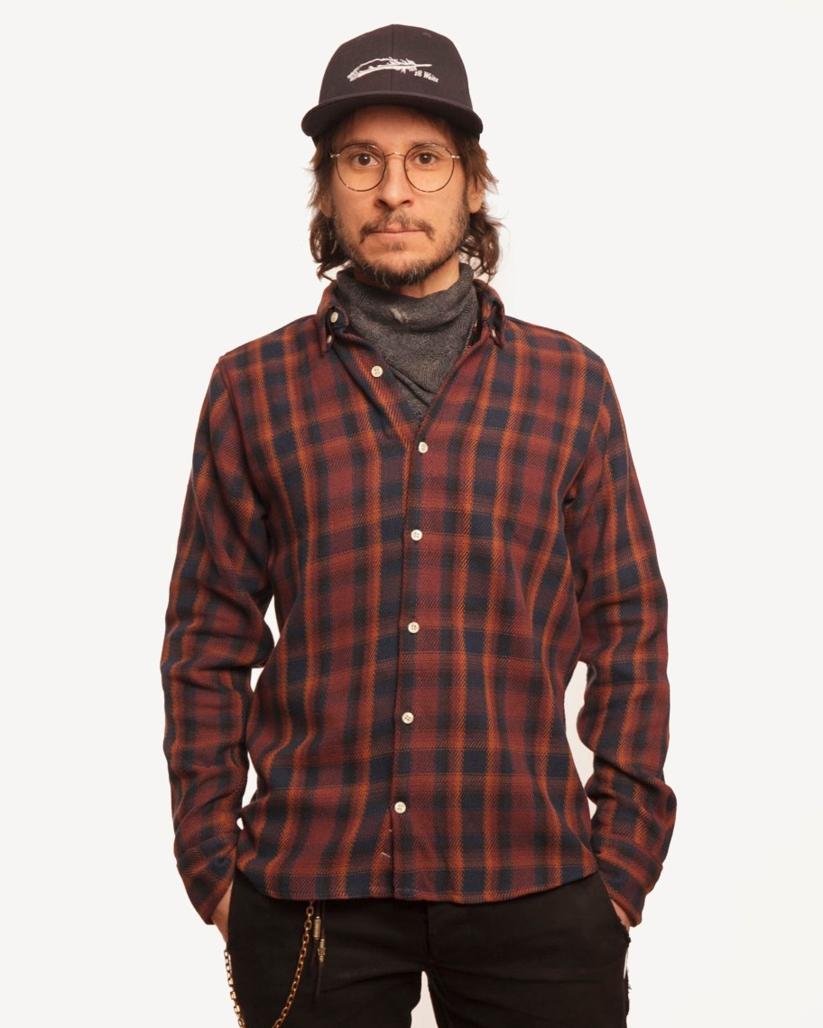 Men 18 Waits Shirts | Long Sleeve Dylan Shirt | Baja Plaid Burgundy Blues