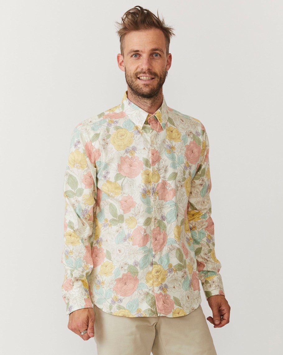 Men 18 Waits Shirts | Long Sleeve Dylan Shirt | Light Flower Power