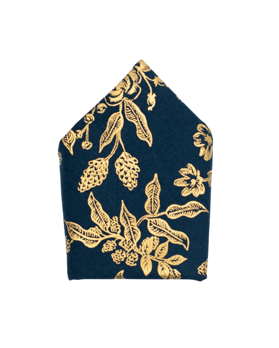 Men 18 Waits Ties & Pocket Squares | Pocket Square | Gold Floral