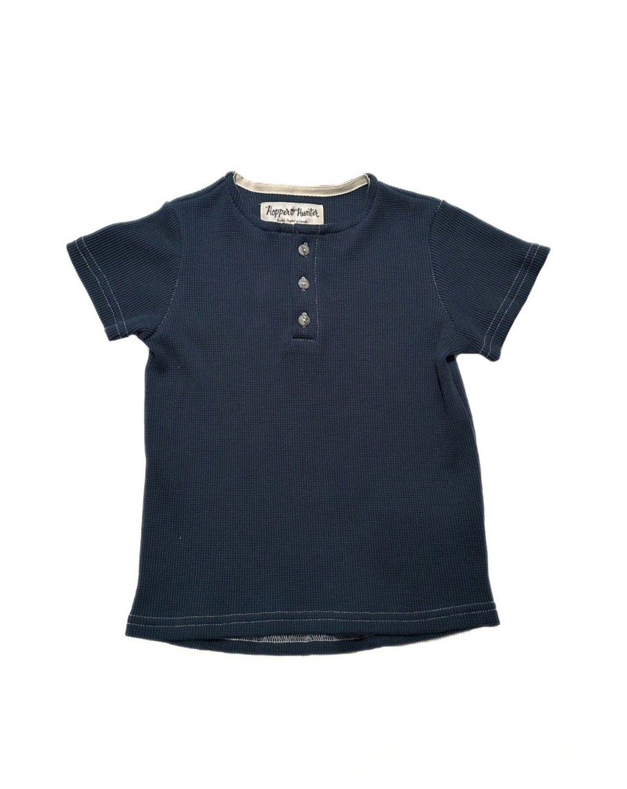 Kids Hopper Hunter | Henley | Organic | Ultramarine Micro Waffle