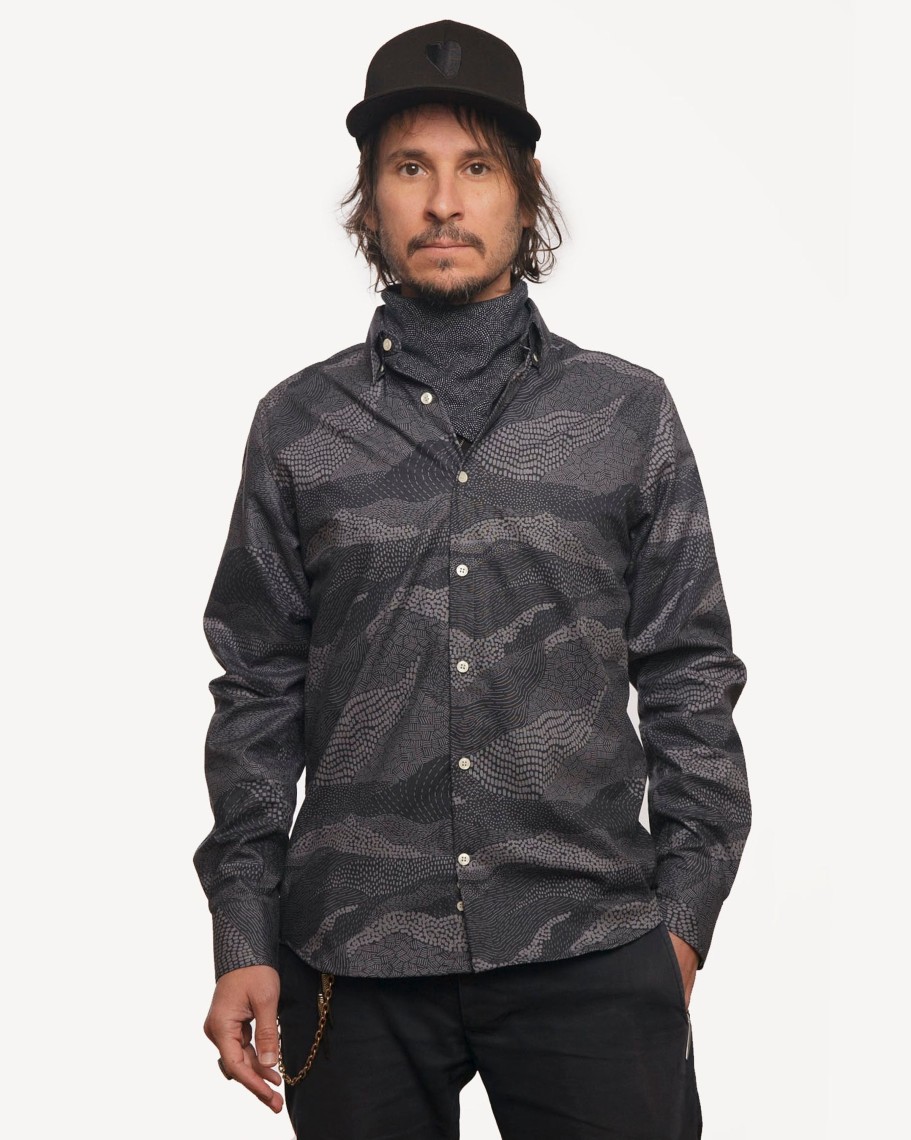 Men 18 Waits Shirts | Long Sleeve Dylan Shirt | Midnight Mountain Range