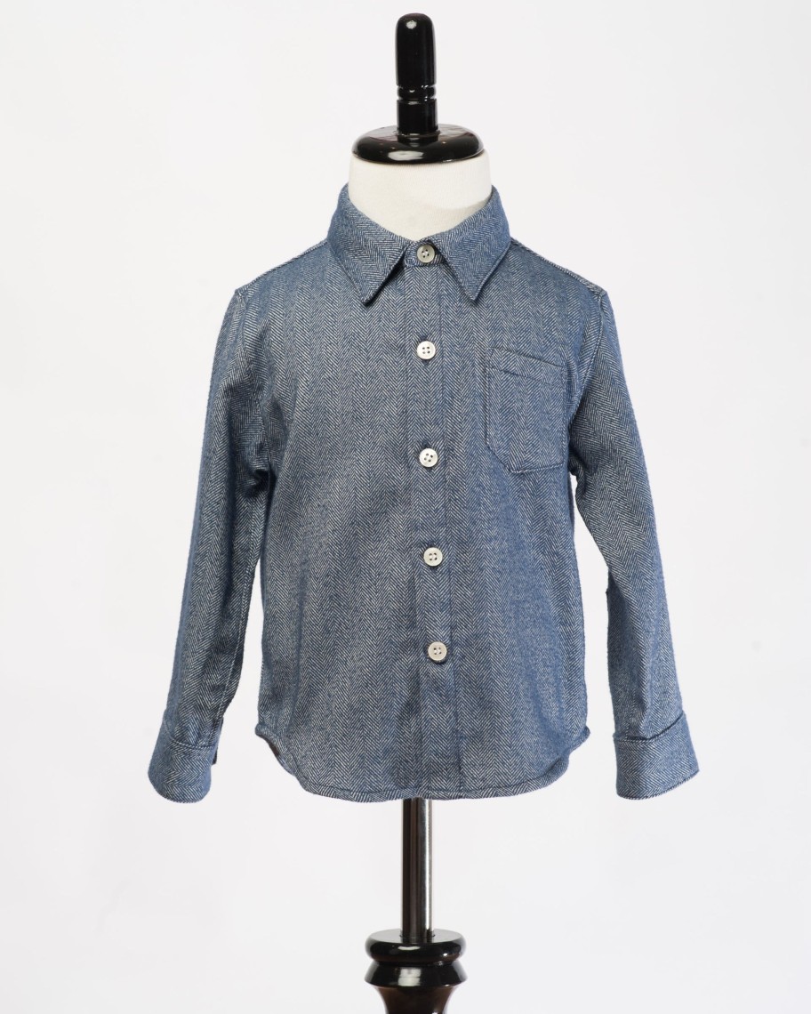 Kids Hopper Hunter | Long Sleeve Shirt | Navy Herringbone Flannel