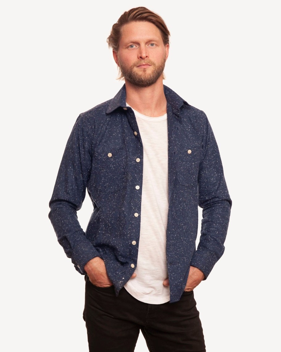 Men 18 Waits Shirts | Woodsman Shirt | Navy Flecks Flannel